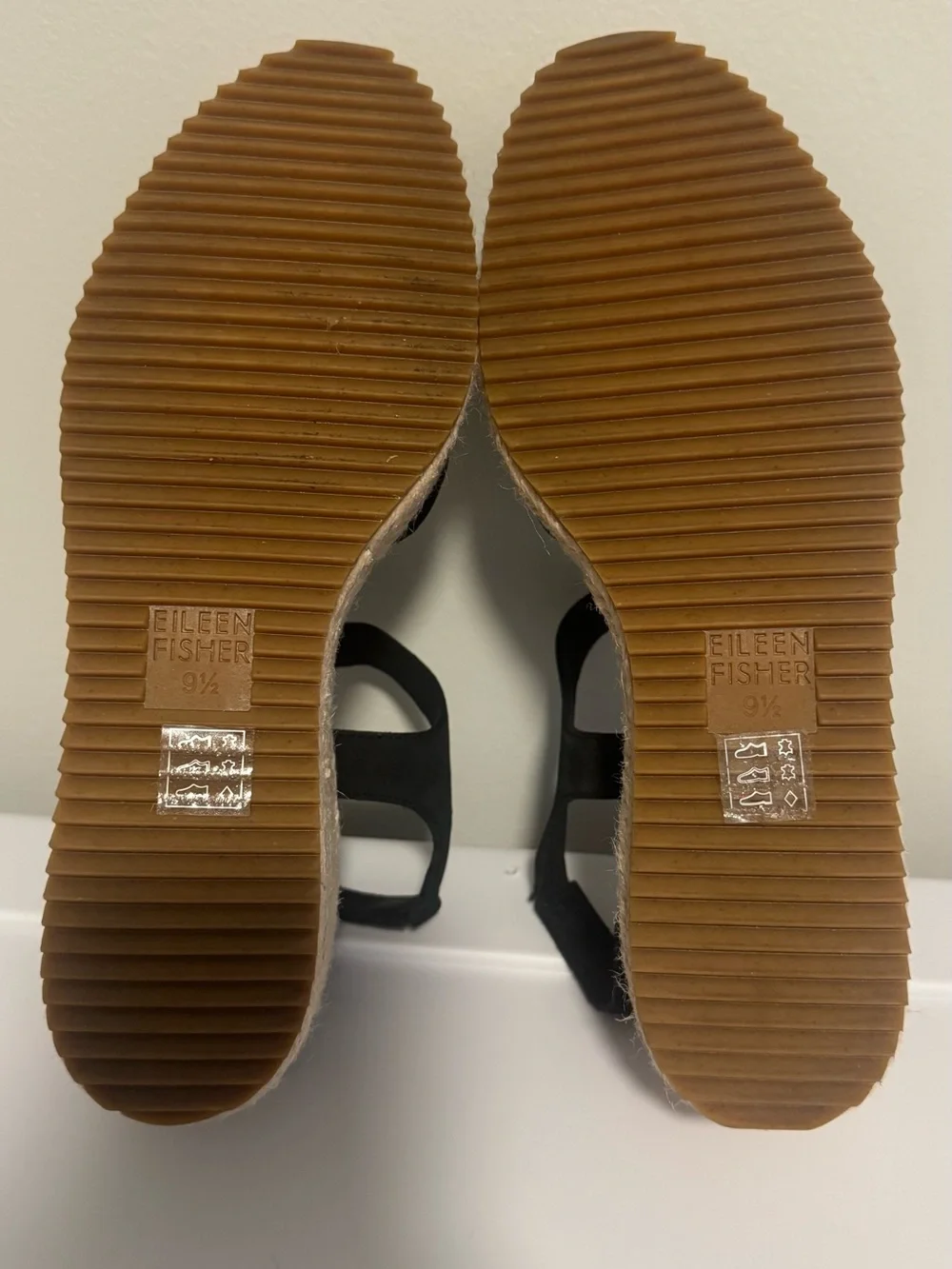 Eileen Fisher Women Nessa Black Espadrille Wedge Sandal S 9.5 Fit Small Like 8.5